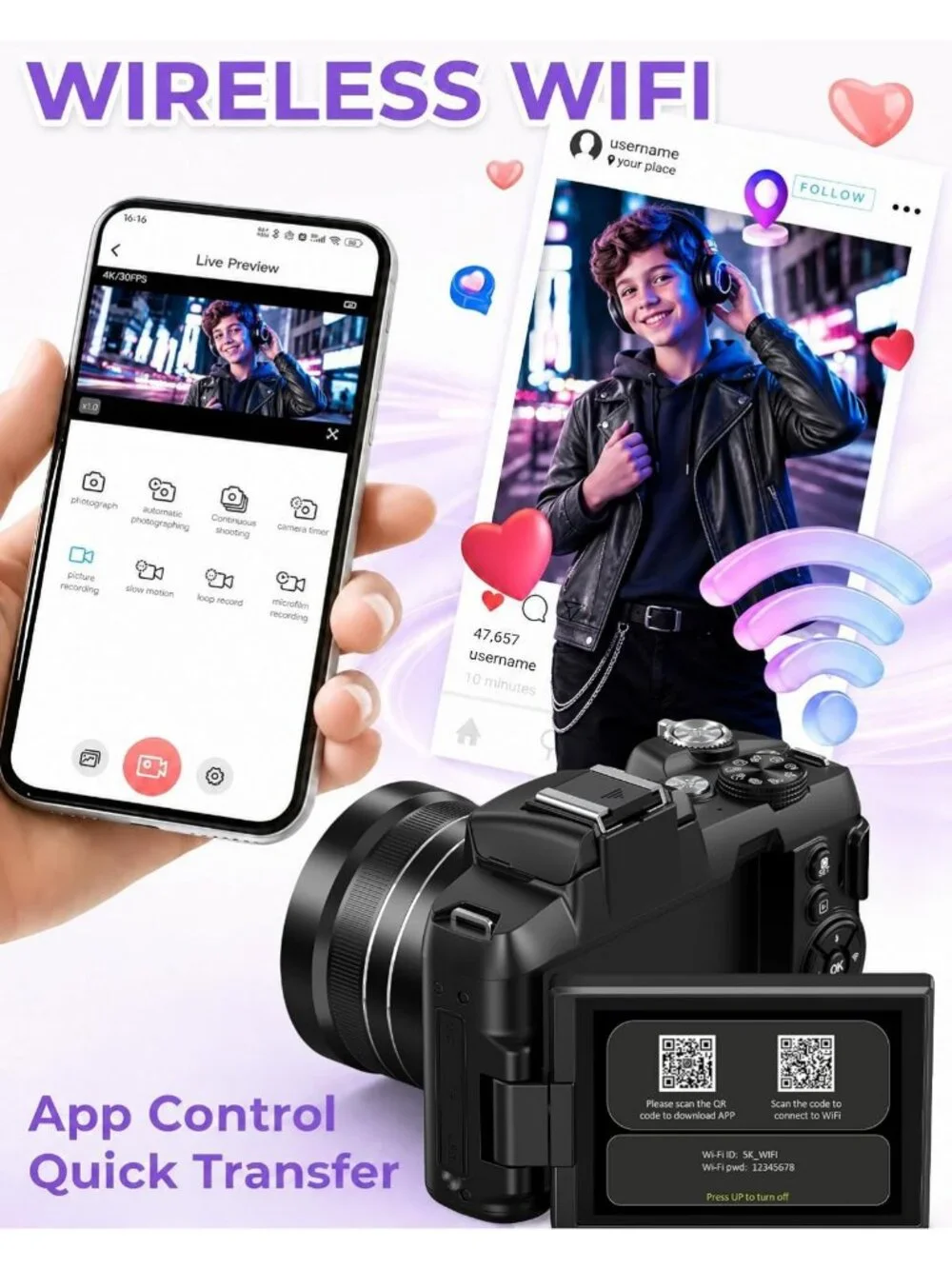 5K Digital Camera with WiFi, 80MP UHD, Autofocus - Perfect for Vlogging